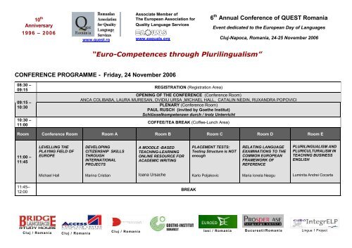 QUEST Conference programme.pdf - Prosper-ASE Language Centre