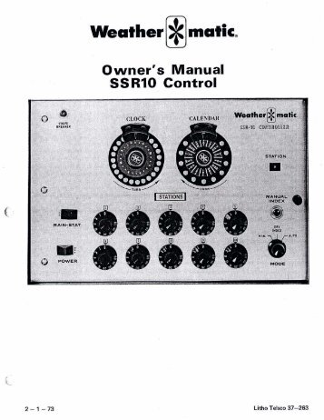 Weathermatic SSR10 Controller Owner's Manual - Irrigation Direct
