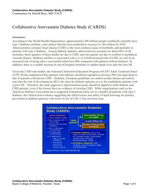 Collaborative Atorvastatin Diabetes Study (CARDS) - Lipids Online