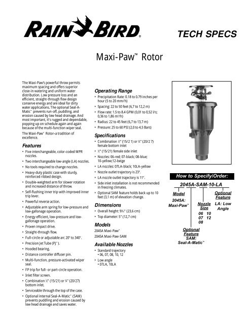 Rain Bird Maxi-Paw Rotor Sprinkler Owner's Manual - Irrigation Direct