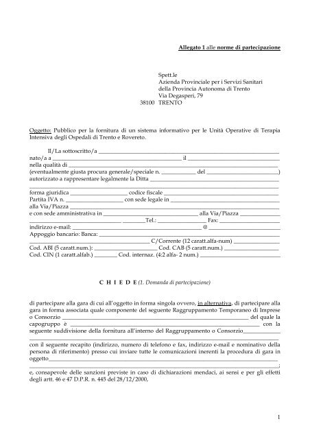 Allegato 1 alle norme di partecipazione Spett.le Azienda ... - Fare