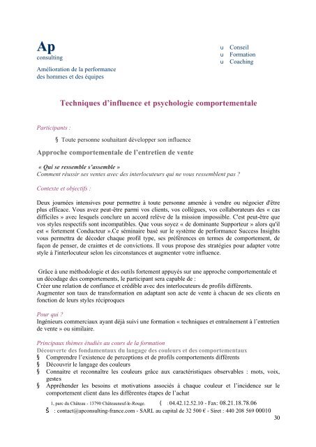 Télécharger notre catalogue de formations - AP Consulting