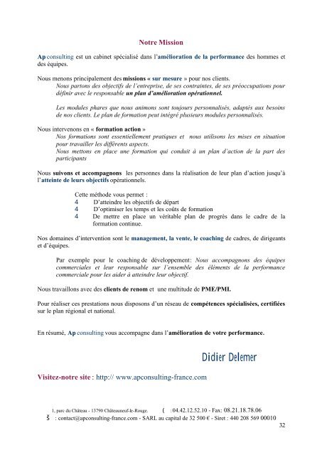 Télécharger notre catalogue de formations - AP Consulting