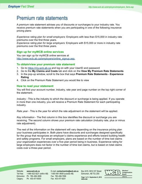 Example Premium Rate Statement Premium rate statements - Workers' Compensation Board