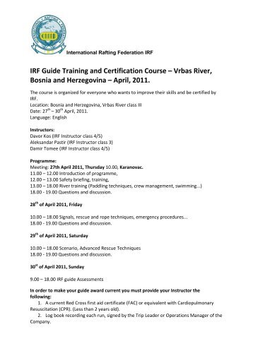 IRF Certification course - International Rafting Federation (IRF)
