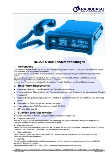 BG 222-U und Sonderanwendungen