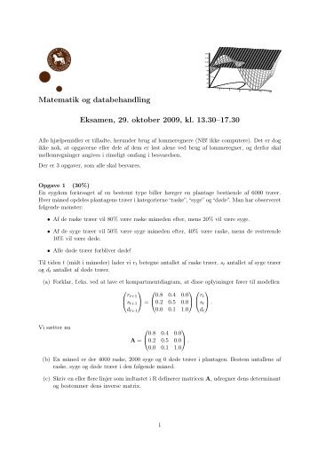 Matematik og databehandling Eksamen, 29. oktober 2009, kl. 13.30 ...