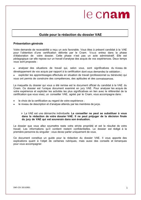 Guide De Ra C Daction Du Dossier Vae Cnam