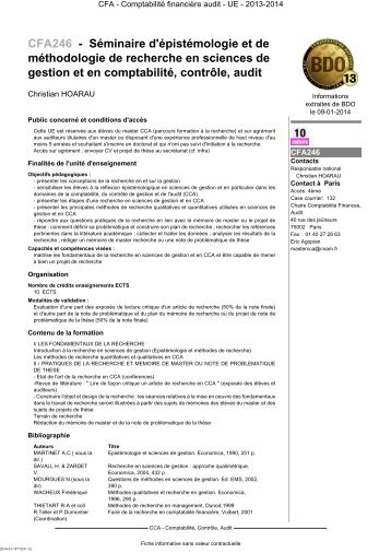 CFA246 - SÃ©minaire d'Ã©pistÃ©mologie et de mÃ©thodologie de ... - Cnam