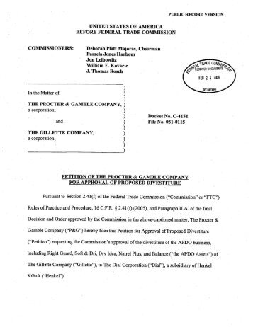 Petition of the Procter & Gamble Company - Federal Trade ...