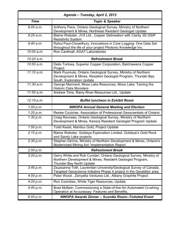 Agenda â Tuesday, April 2, 2013 Time Topic & Speaker 9:00 a.m. ...