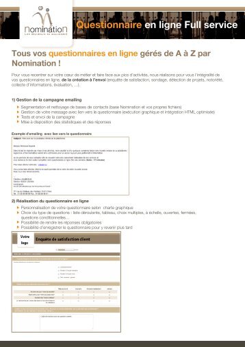 Questionnaire en ligne Full service - Nomination