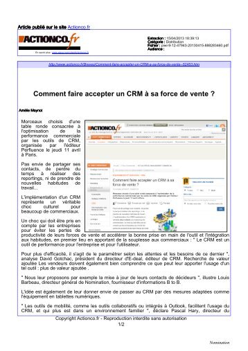 Comment faire accepter un CRM Ã  sa force de vente ? - Nomination