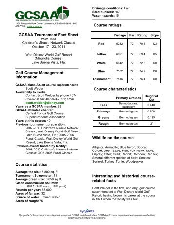 GCSAA Tournament Fact Sheet Golf Course Management ...