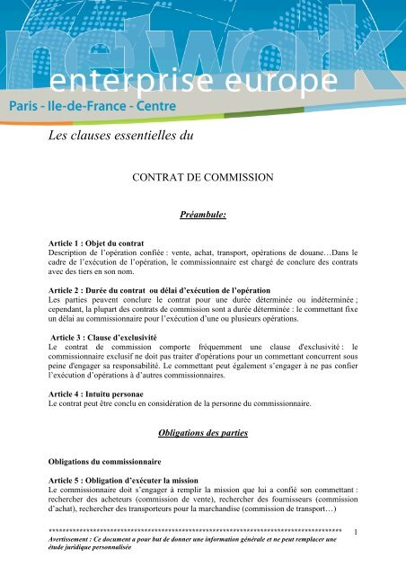 Les Clauses essentielles du Contrat de Commission - pic2europe.fr