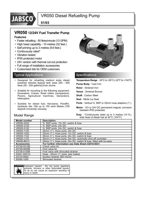 VR050 Diesel Refuelling Pump - PFI Flowteknik
