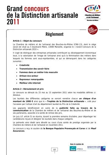 RÃ¨glement du concours - Chambre de MÃ©tiers et de l'Artisanat des ...