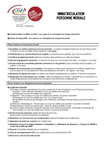 Liste piÃ¨ce immatriculation - Personne morale - Chambre de MÃ©tiers ...