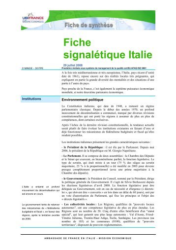 Fiche signalétique Italie - ILE-DE-FRANCE INTERNATIONAL