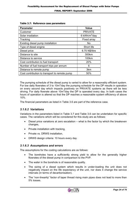 Solar PV water pumping study - FINAL REPORT ... - UNDP, Namibia