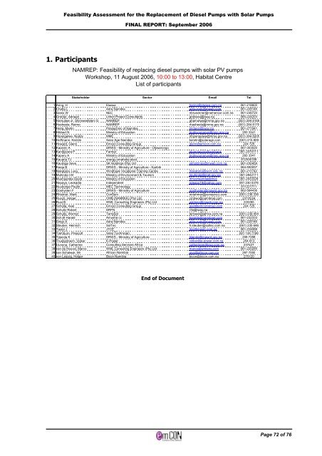 Solar PV water pumping study - FINAL REPORT ... - UNDP, Namibia