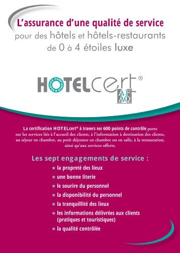 L'assurance d'une qualitÃ© de service pour des hÃ´tels et hÃ´tels ...