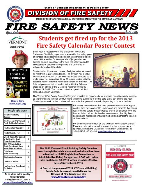October - Vermont Division of Fire Safety - Vermont.gov