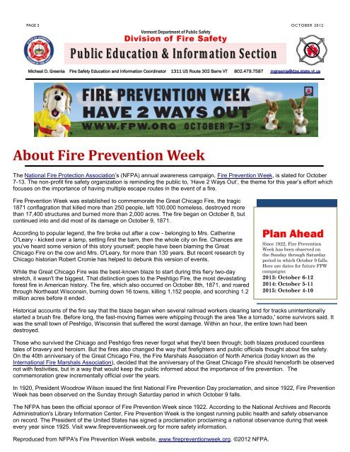 October - Vermont Division of Fire Safety - Vermont.gov