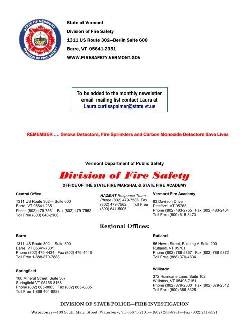 October - Vermont Division of Fire Safety - Vermont.gov