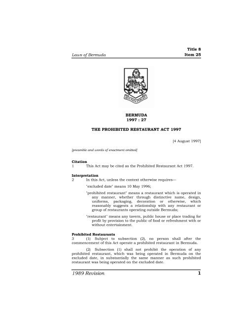 Prohibited Restuarant Act 1997.pdf - Bermuda Laws Online
