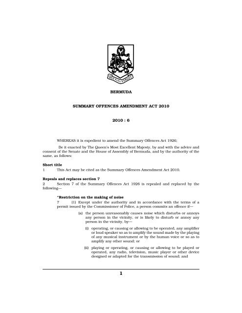 Summary Offences Amendment Act 2010 - Bermuda Laws Online