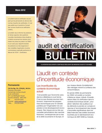 L'audit en context d'incertitude Ã©conomique - Normes d'information ...