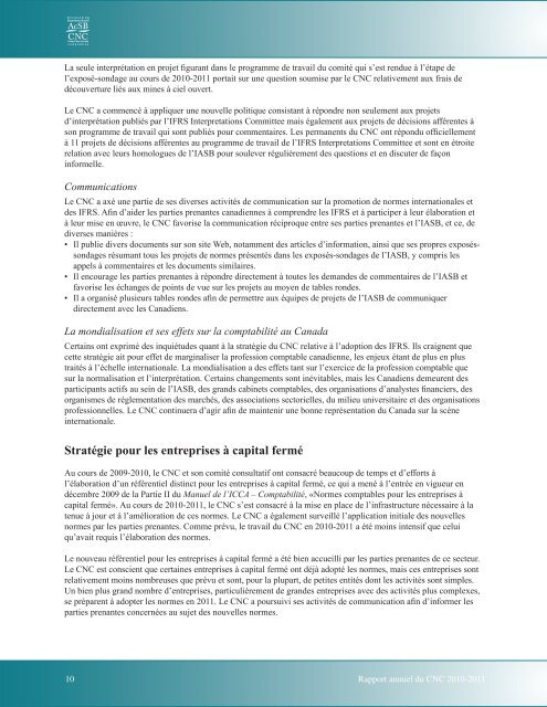 Rapport annuel du CNC 2010-2011 - Normes d'information ...