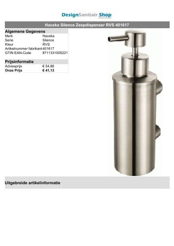 Haceka Silence Zeepdispenser RVS 401617 ... - Design Sanitair Shop