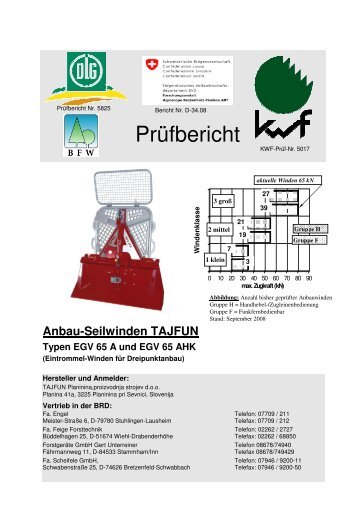 Anbau-Seilwinden TAJFUN Typen EGV 65 A und EGV 65 AHK