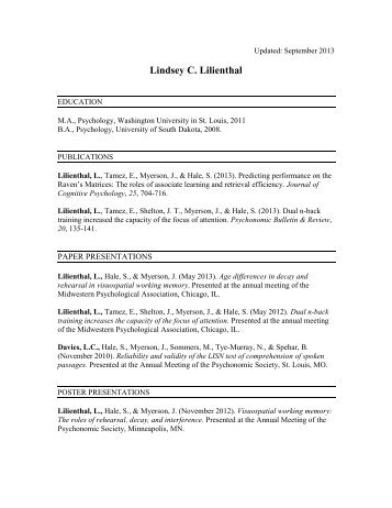 Lindsey's Curriculum Vitae - Department of Psychology