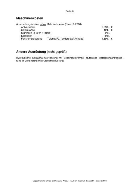 Anbau-Seilwinde TAJFUN Typ DGV 2 x 55 AHK