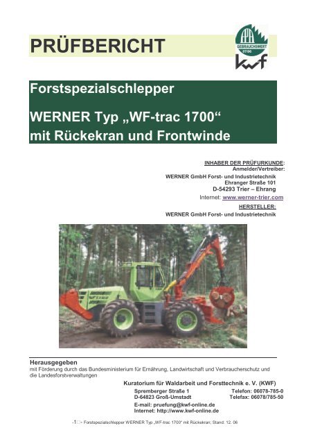 PRÃœFBERICHT Forstspezialschlepper WERNER Typ â€žWF-trac 1700â€œ