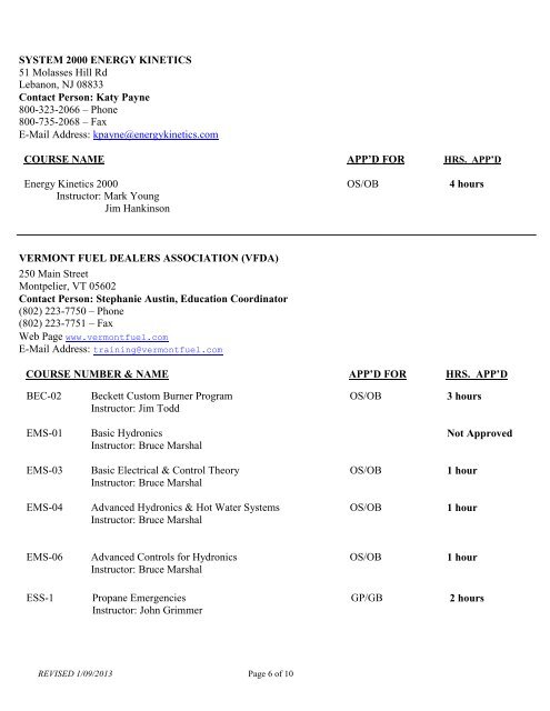 Approved Continuing Education Courses for Natural Gas, Propane ...