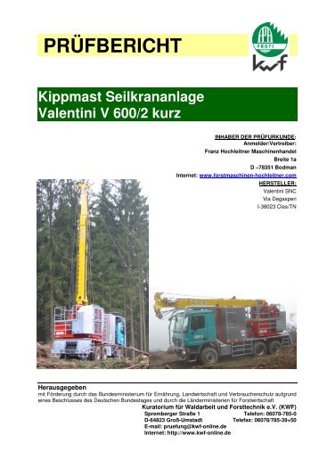 PRÃœFBERICHT Kippmast Seilkrananlage Valentini V 600/2 kurz