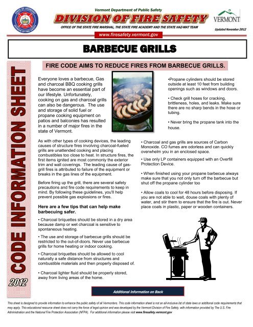 fire code aims to reduce fires from barbecue grills. - Vermont ...