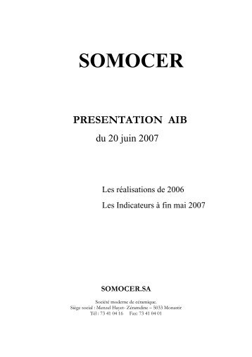 TÃ©lÃ©charger la prÃ©sentation de SOMOCER Ã  l'AIB le 20 juin ... - Tustex