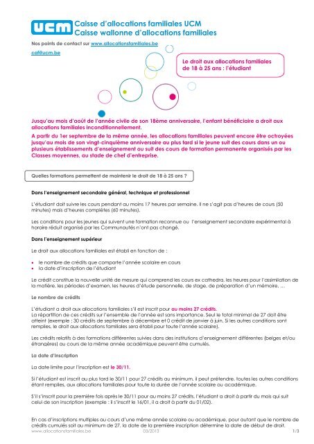Les Allocations Familiales Des 18 25 Ans L A C Tudiant Ucm