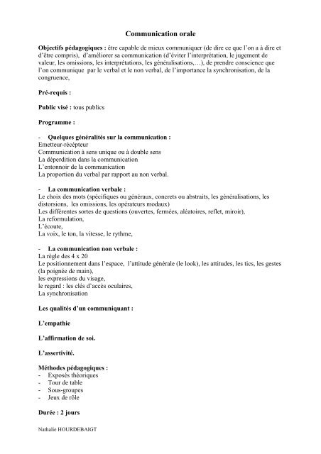 Communication Orale Communication Orale