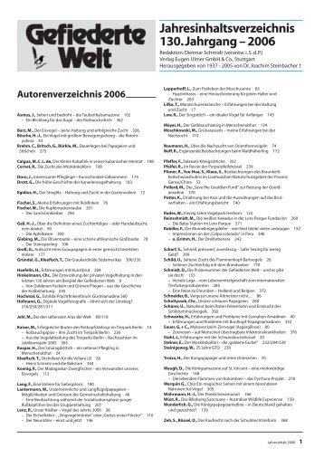 Jahresinhaltsverzeichnis 130.Jahrgang â€“ 2006 - Gefiederte Welt