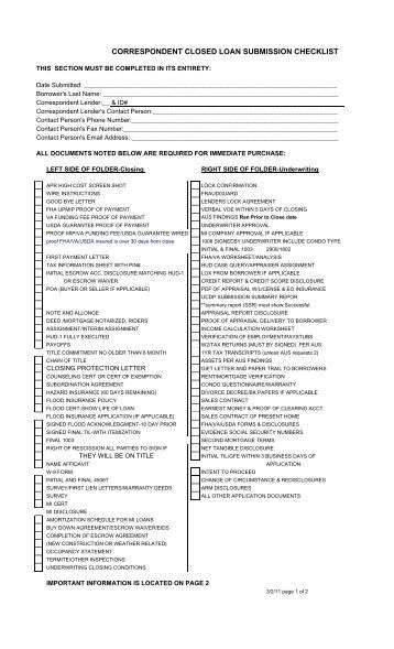Mortgage Loan Documents Checklist