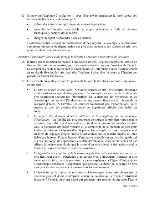 NPCA 1000, Audit d'instruments financiers â ConsidÃ©rations ...