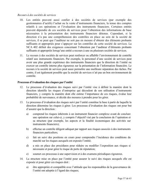 NPCA 1000, Audit d'instruments financiers â ConsidÃ©rations ...