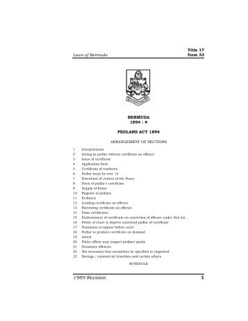 Pedlars Act 1894 - Bermuda Laws Online