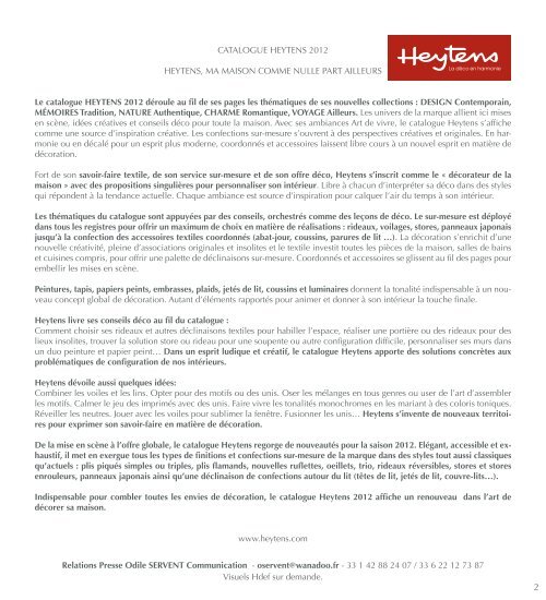 Dossier de presse -  Nouvelle collection 2012 - Heytens